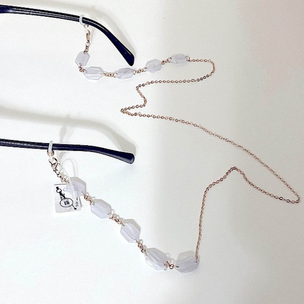 Eyeglass Necklace Chain Acrylic Beads White/Clear/Gold